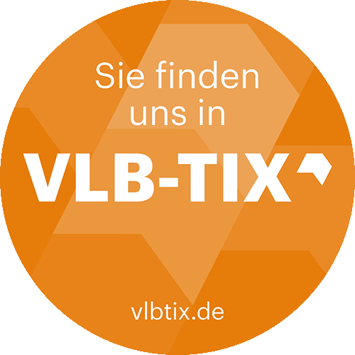 VLB-TIX Siegel mit dem Slogan "Sie finden uns in VLB-TIX".