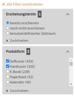 Suche Filter zurücksetzen