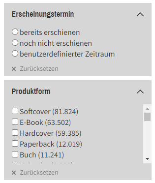 Suche ausgeklappte Filter