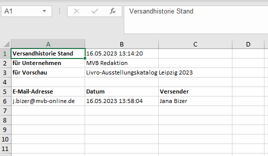 Versandhistorie Excel