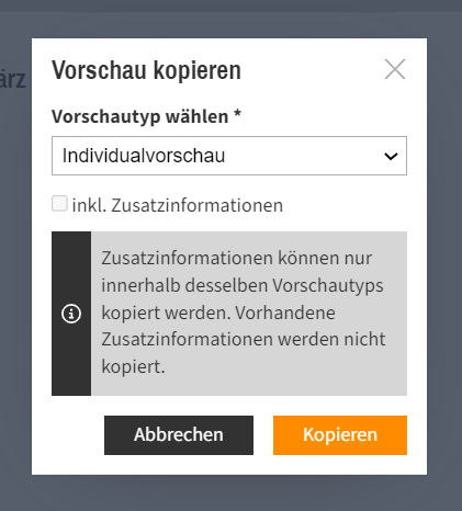 Pop up Vorschau kopieren