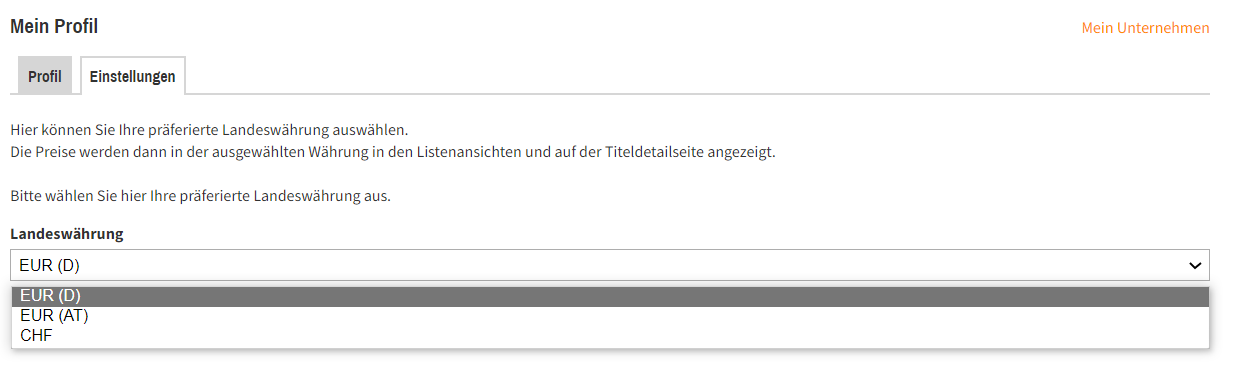 Mein Profil Währung
