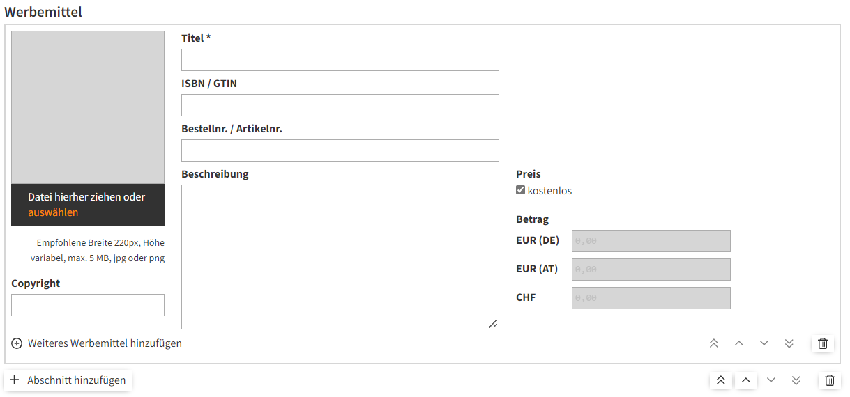 Werbemittel hinzufügen