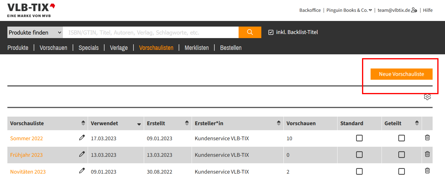 Neue Vorschauliste