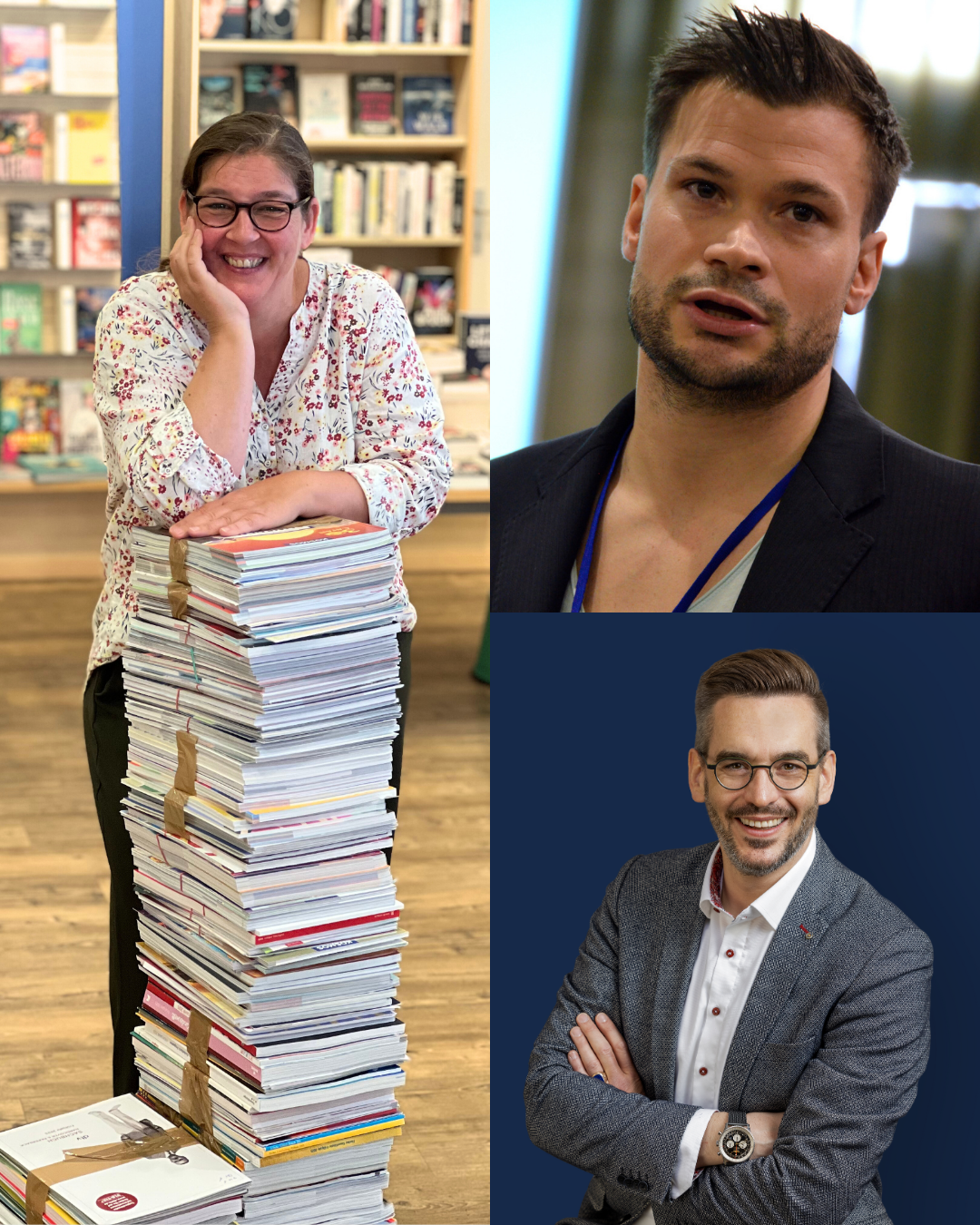 Portrait von zwei Buchhandelsleitungen und einem Verleger