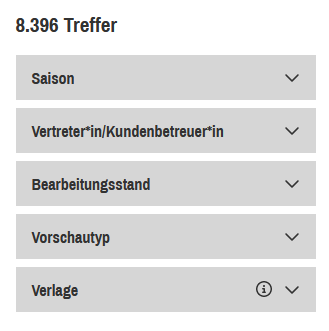 Die Filter-Auswahl zum eingrenzen der Vorschauen auf vlbtix.de.