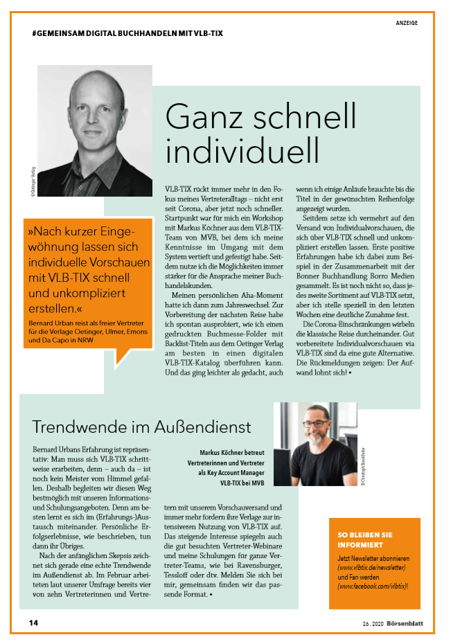 Börsenblatt-Artikel mit dem Titel "Ganz schnell individuell".