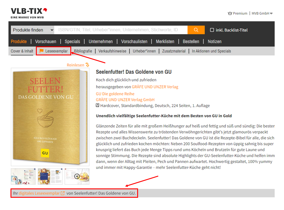 Screenshot der VLB-TIX-Ansicht mit der NetGalley Anbindung.