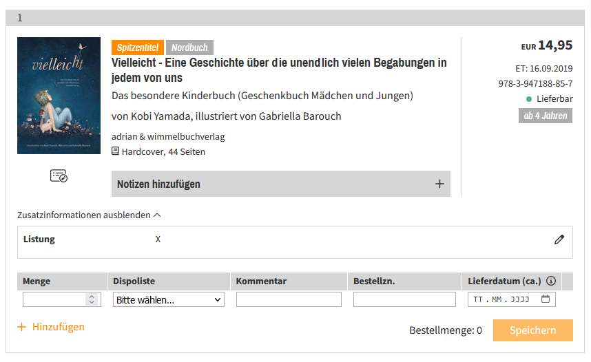 Ein Titel auf vlbtix.de der von der Buchhandelsgemeinschaft Nordbuch als Spitzentitel markiert wurde.