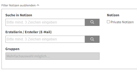 Screenshot des Notizfilter auf VLB-TIX.