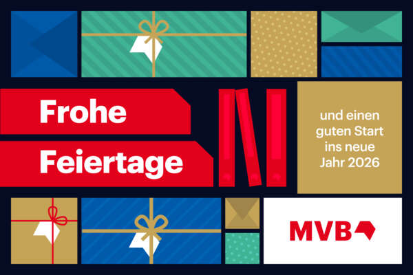 Grafik mit der Aufschrift Frohe Feiertage und einen guten Start ins neue Jahr 2026.