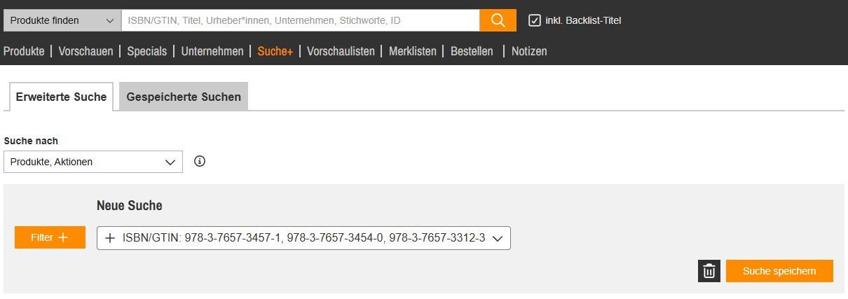 Stapelsuche in Freitextfiltern