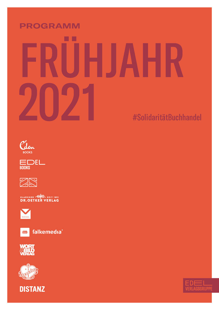 Der Titel der Vorschau auf einem roten ganzheitlichen Hintergrund mit dem Hashtag Solidarität Buchhandel.