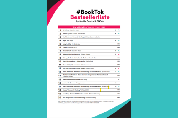 Die BookTok-Bestsellerliste mit den Top 20 Titeln des Monats Juni 2025.