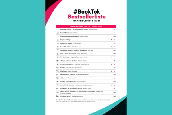 BookTok Bestsellerliste März.